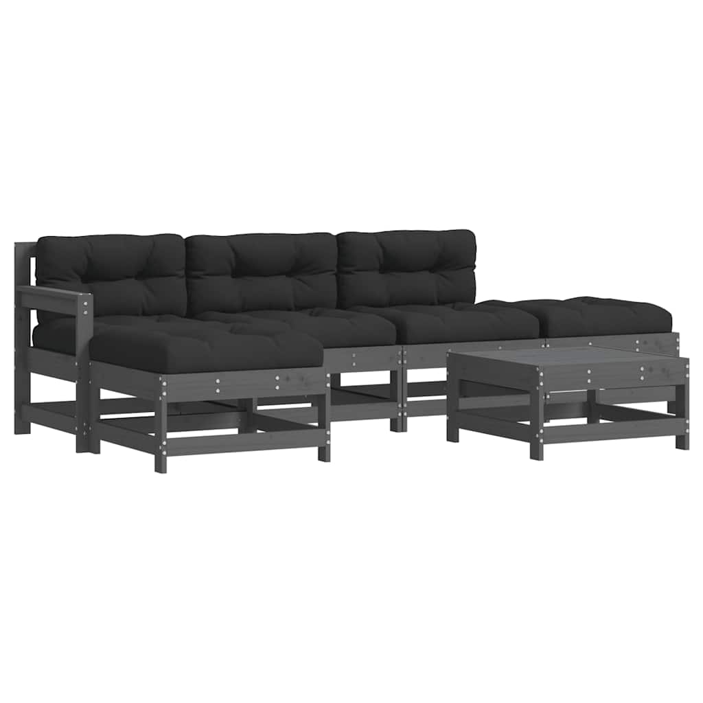 6 piece garden lounge set with cushions grey solid wood