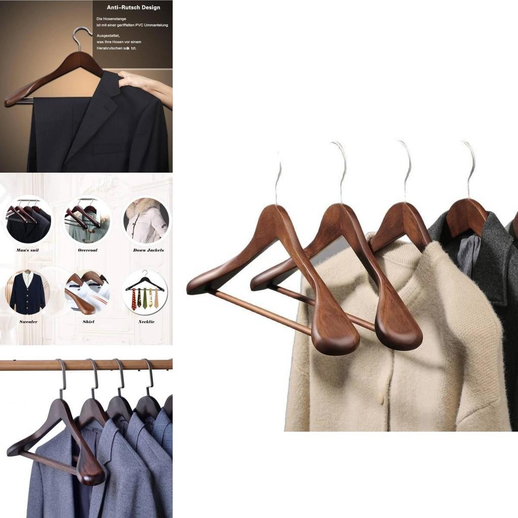 Wooden Clothes Hangers Set With Thickened Nonslip Design For Hotel And Closet Storage