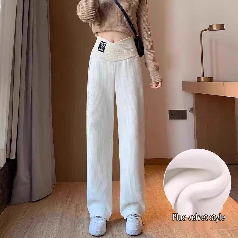 2025 Plus Velvet Maternity Wide-Leg Pants - Spring/Autumn, Belly-Friendly, Straight Leg, Casual Long Winter Style