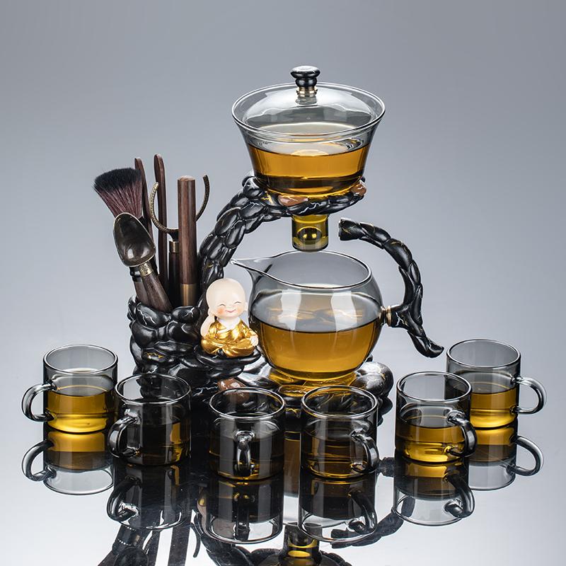 Magnetic lazy tea set 1 set - automatic little monk glass teapot, tea cup, tea can, tea tray Chinese Kung Fu tea set