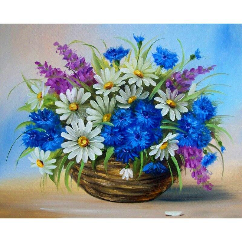 5D DIY Diamantmaleri Daisy Diamantbroderi Blomsterlandskap Korssting Hel Rund Drill Hjemmeinnredning Manuell Kunstgave