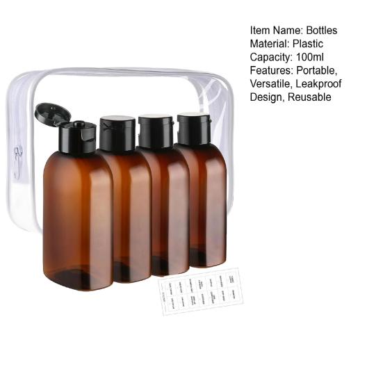 4Pcs Clear Travel Bottles Kit for Toiletries BPA-Free Leak-Proof Refillable Containers for Shampoo Lotion Oils Silicone Cream Jars Travel Accessories