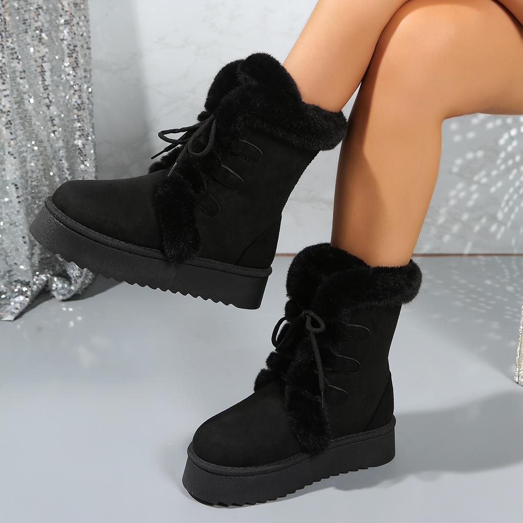 New Winter Thick-soled lace-up snow boots Luxury Women's Fur Ankle Boots Plush Thick Warm Super Boots Australia Botas Mujer 696