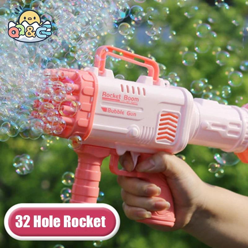 Non-Toxic 32 Hole Bubbles Gun Kids Toy Rocket Soap Bubble Machine Guns Automatic Blower Portable Pomperos With Light Toy For Children Gift