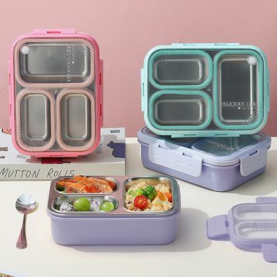 Mikrowellengeeignete Lunchbox aus Edelstahl mit Kinderfächern, Bento-Box, Frischhaltebehälter, Thermo-Lunchbox für das Schulbüro