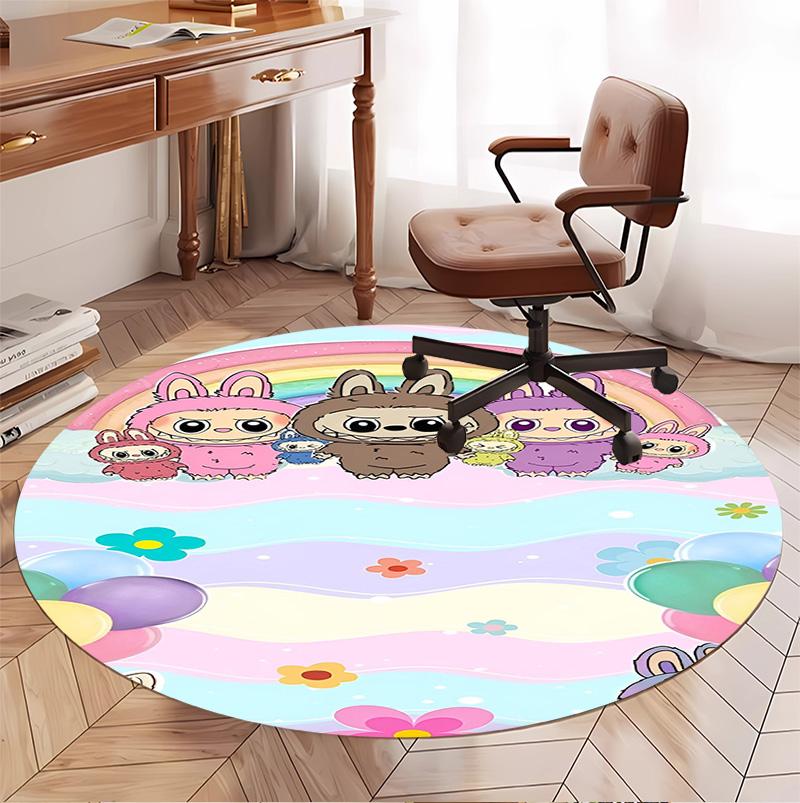 Labubu Pattern Round Rug, Indoor/Outdoor Mat, for Picnic, Gameroom, Bedroom, Office, Living Room, Home Decor Carpet, Birthday Gift