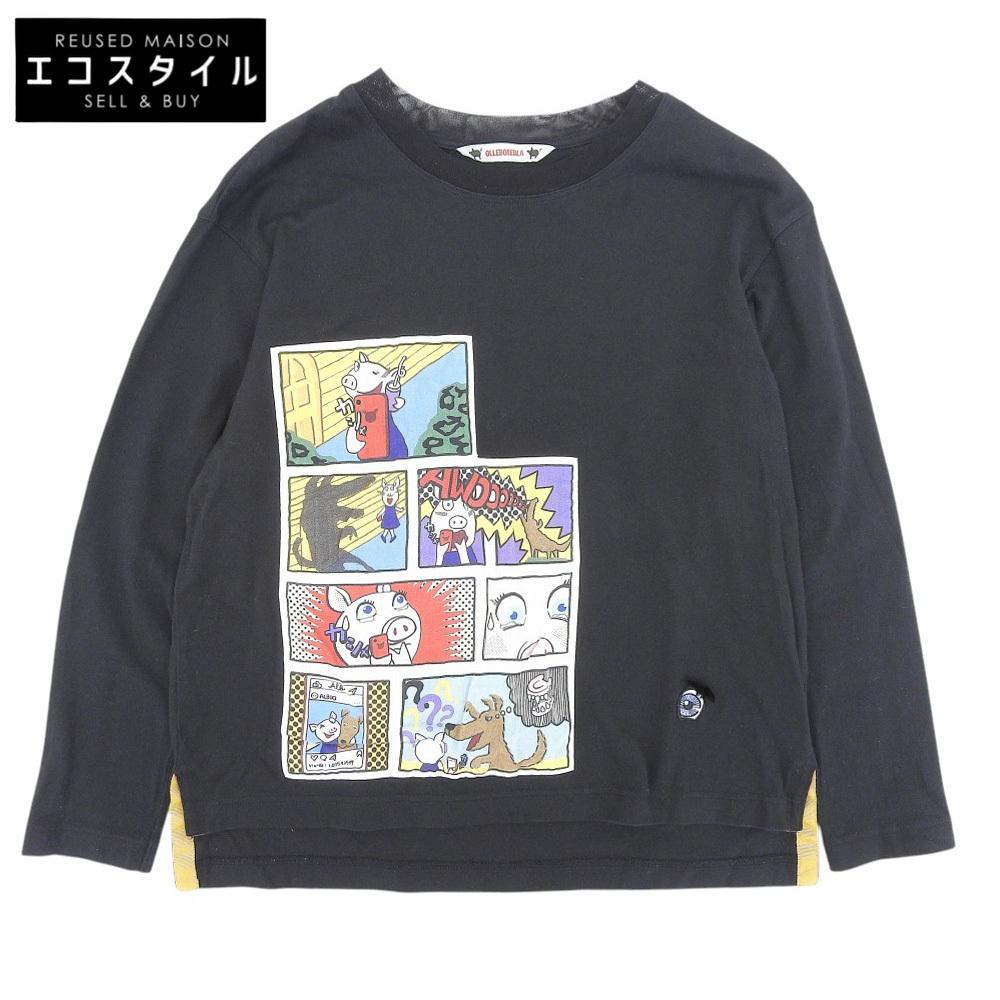 OLLEBOREBLA Cotton Comic Pattern Long Sleeve T-Shirt Top for Women, Black tops ― blackUsed