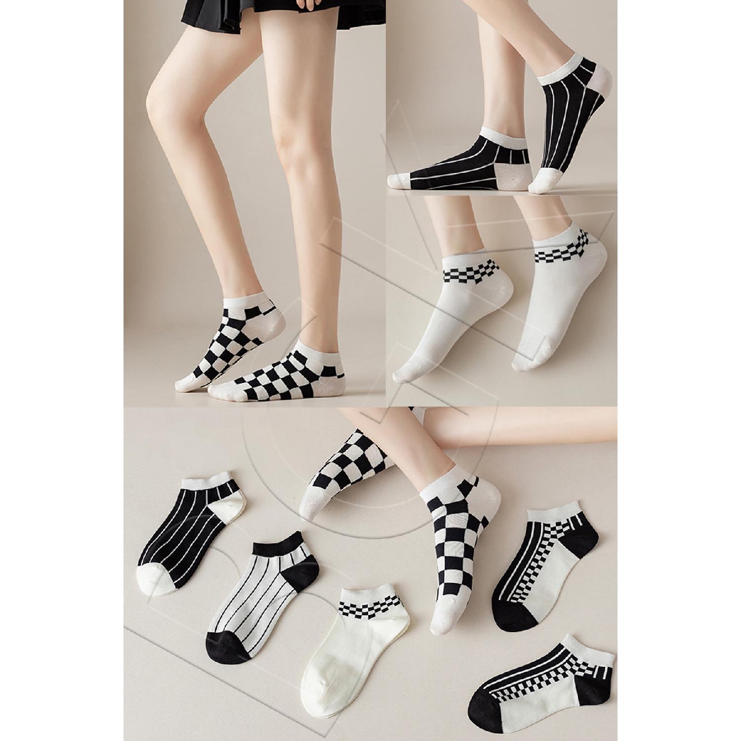 

5 пар женских черно-белых носков с рисунком