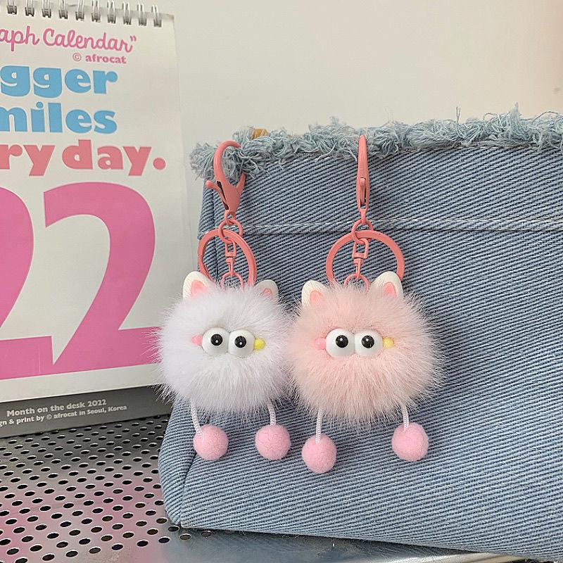 Adorabile Portachiavi Gatto in Pelliccia Sintetica di Vison: Ciondolo Palla Cartone Animato Peluche per Borsa e Auto