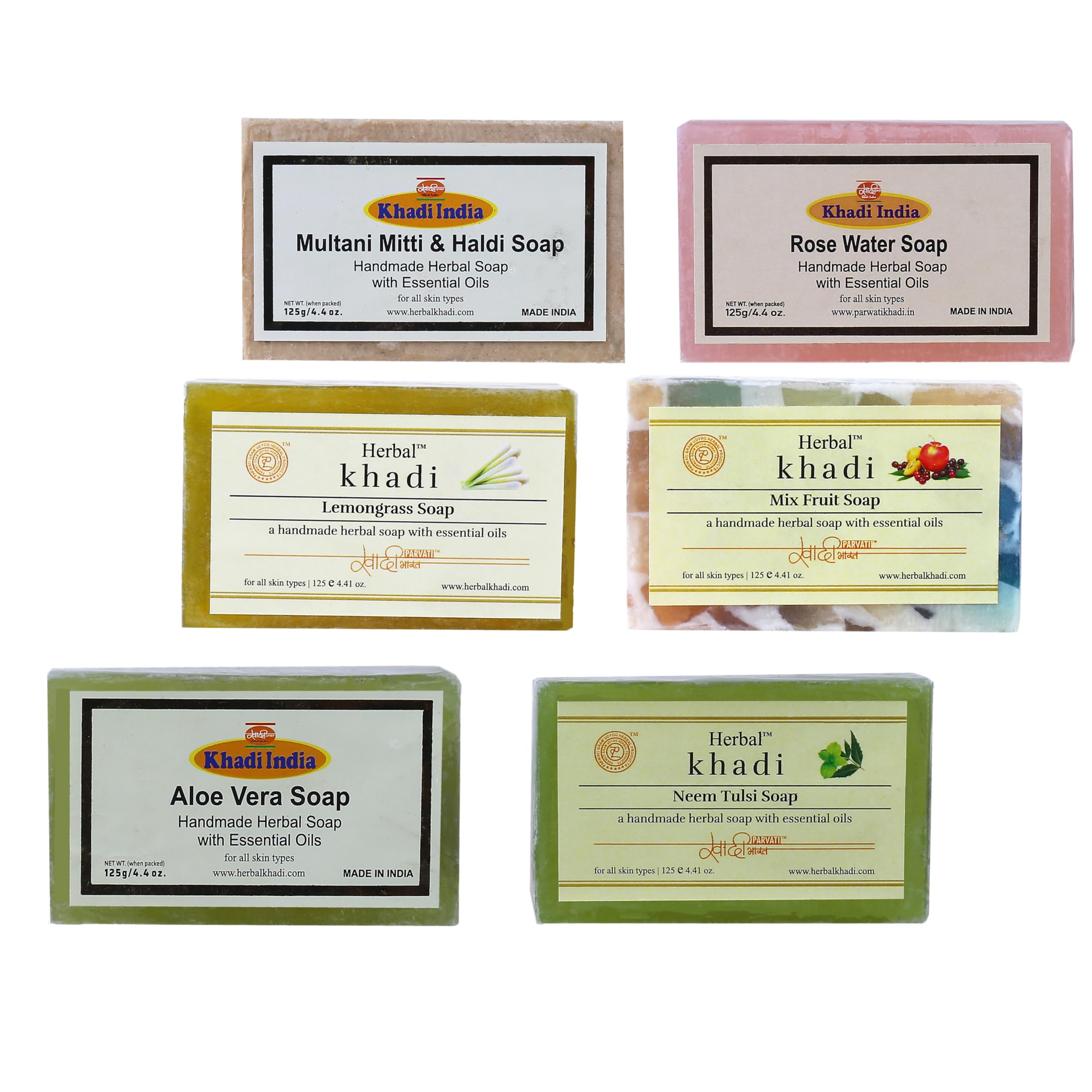 Herbigiri Natural Herbal handmade Aloevera, Neem Tulsi, Lemongrass, Mix fruit, Rose Water, Multani Mitti & Haldi Soap for bath for skin whitening (