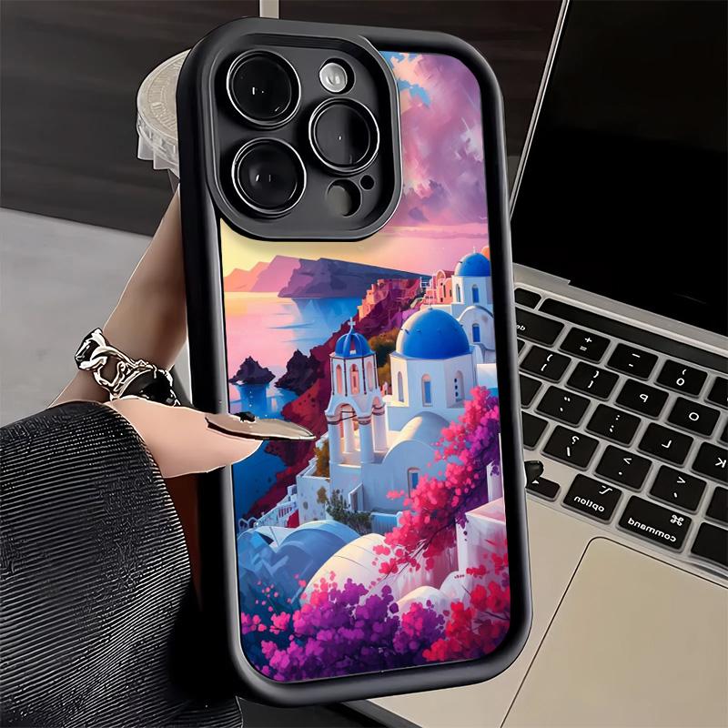 Phone Case for iPhone 17 Air 16E 15 16 Pro Max Santorini Greece Summer Cover 14 Plus 13 12 Mini Soft Shell Silicone Fundas