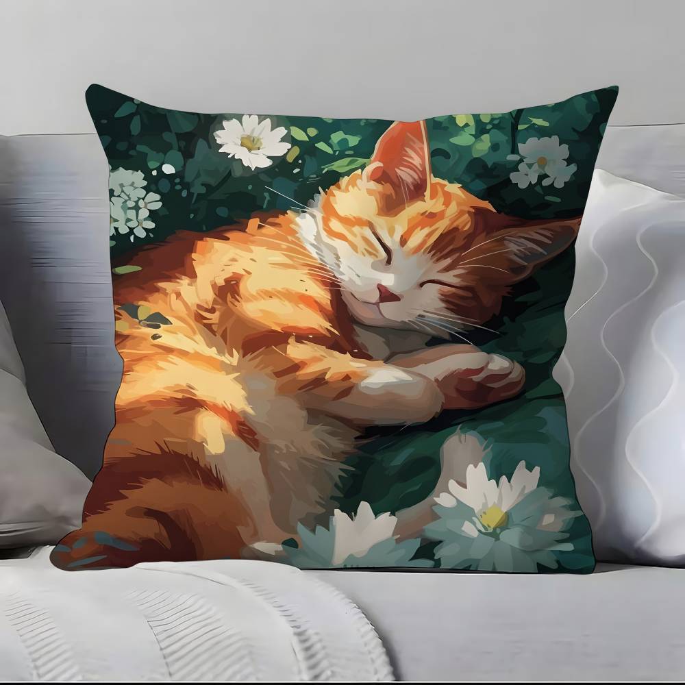 Cute Oil Painting Colorful Cat Pillow Case Pillowcase Soft Skin Friendly & Comfortable With A Hidden Zipper