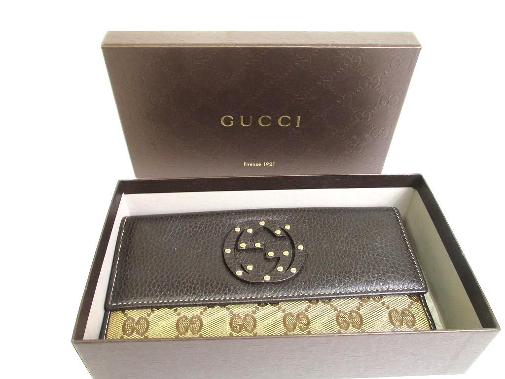Authentic GUCCI Beige GG Coating Canvas Dark Brown Leather Flap Wallet #a997  Refurbished