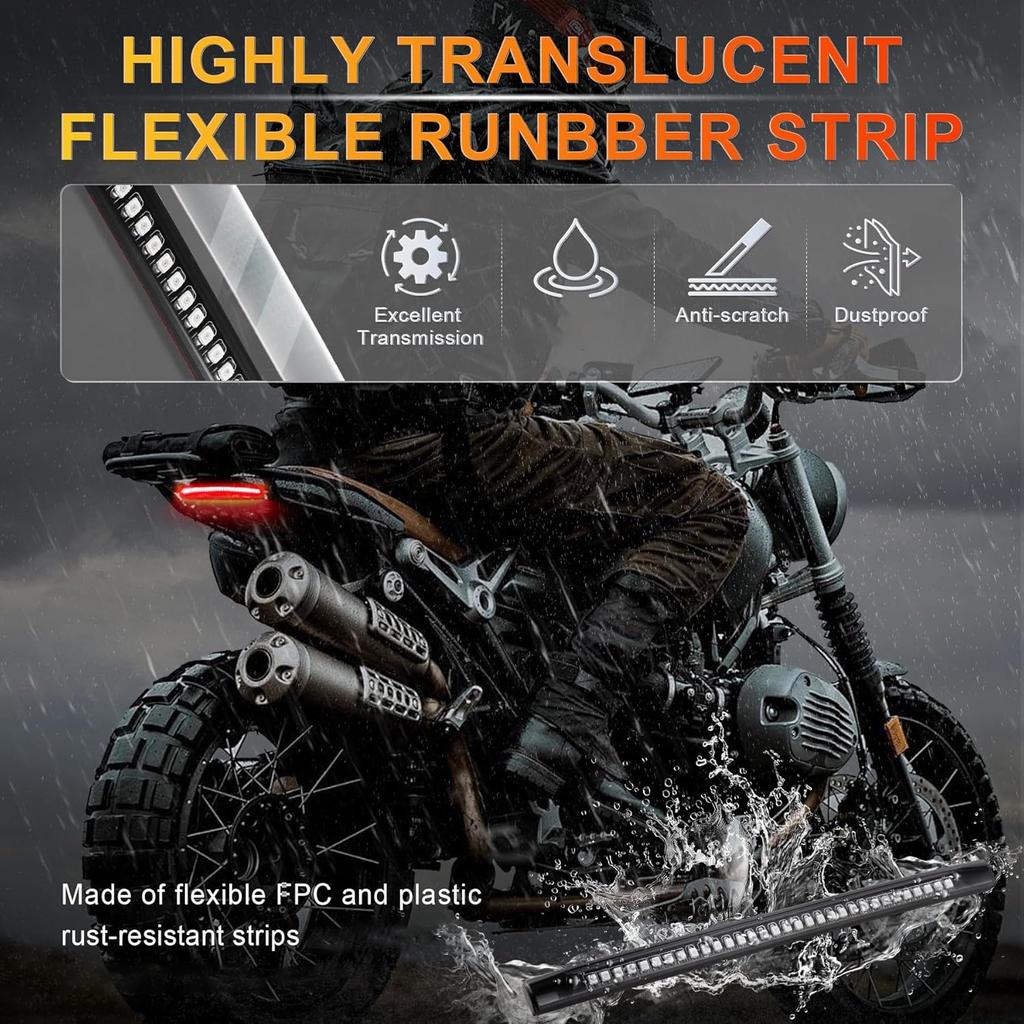 Universal Flexible LED Light Strip with Tail Red Brake Stop Amber Turn Signal Light for Motorcycle Scooter Quad Cruiser Off Road