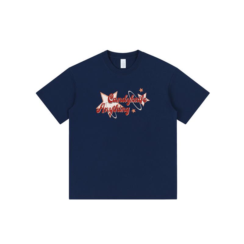 

Unisex Minimalist Star Print Hip-Hop Cotton T-Shirt - Trendy Cool Style Double Extra Large темно-синього кольору