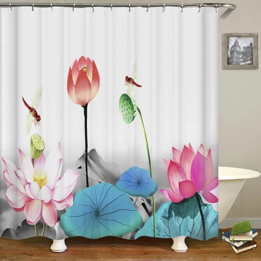 3D European Beautiful Flower Printing Bathroom Curtain Waterproof Polyester Shower Curtain Home Decoration Curtain With Hooks