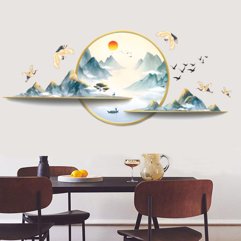 Wandaufkleber im chinesischen Stil für Schlafzimmer, Landschaftsmalerei selbstklebender Aufkleber, Heimdekoration