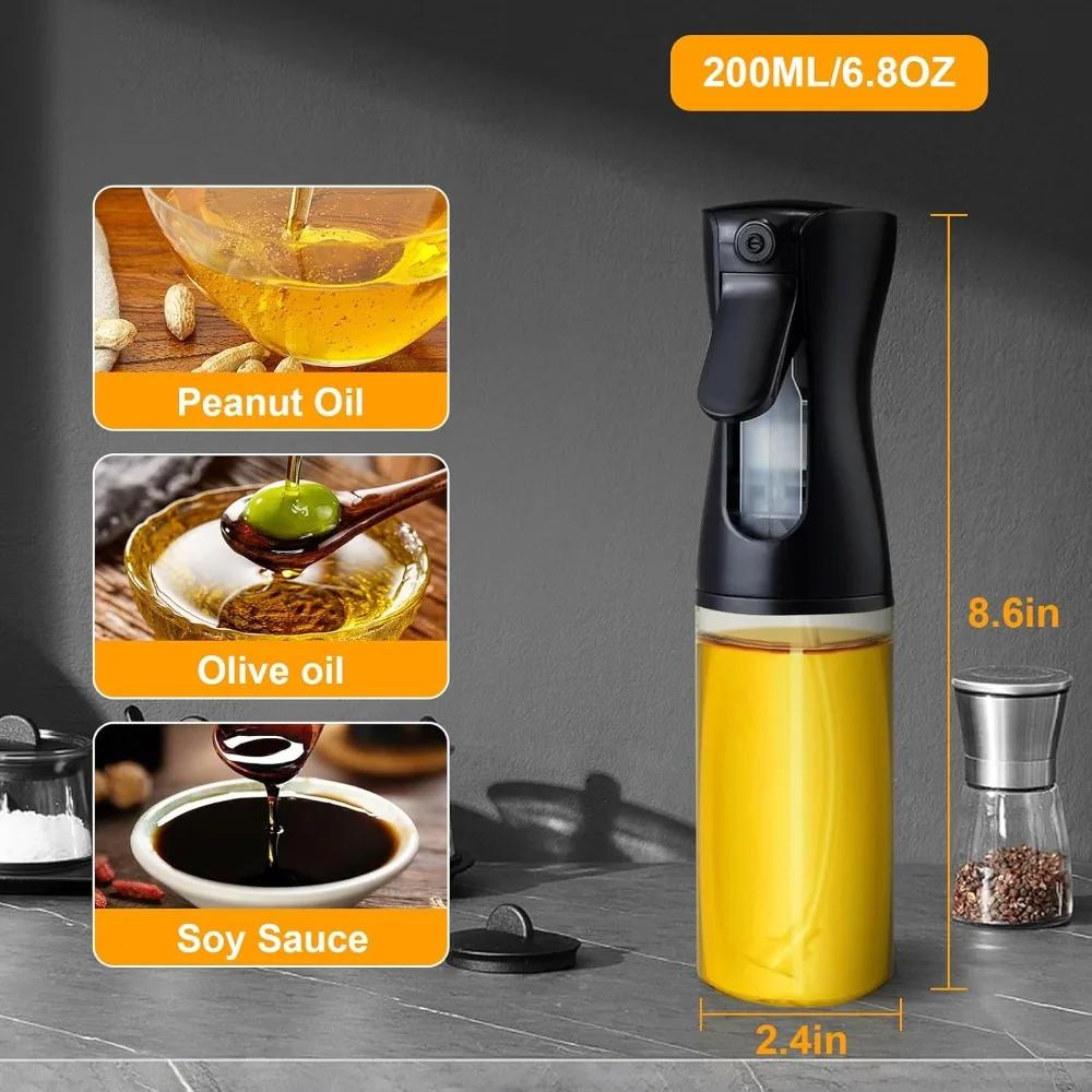 Cooking Oil Sprayer Food Grade Olive Oil Dispenser, 200ml Black Oil Bottle Suitable for Cooking, Air Fryer, Deep Frying Grilling