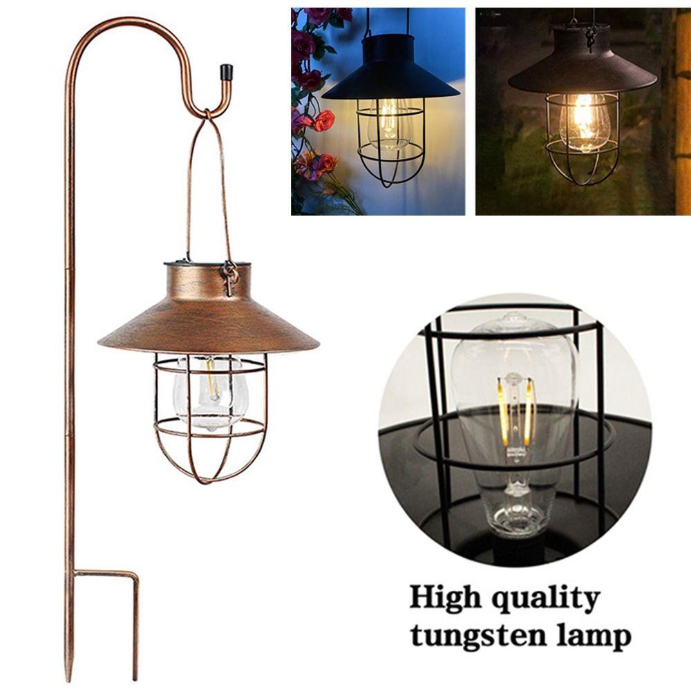 with Handle Iron Hanging Lamp Tungsten Bulb Tungsten Filament Lamp LED Solar Lantern  Outdoor