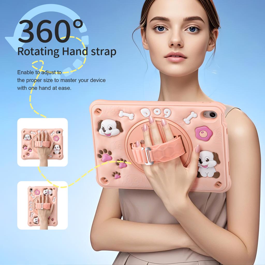For iPad (2025)/10.9 (2022) Case with Shoulder Strap Kickstand Cute Dog PC+Silicone+TPU Tablet Cover