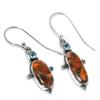 Natural Orange Copper Turquoise, Blue Topaz 925 Solid Silver Earring 1.50" H6B10