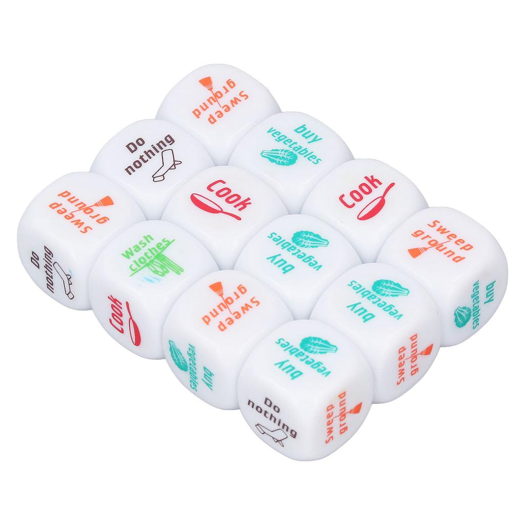12pcs Novelty Housework Dice Toy Role Playing Housework Distribution Chore Dice Toy for Couple