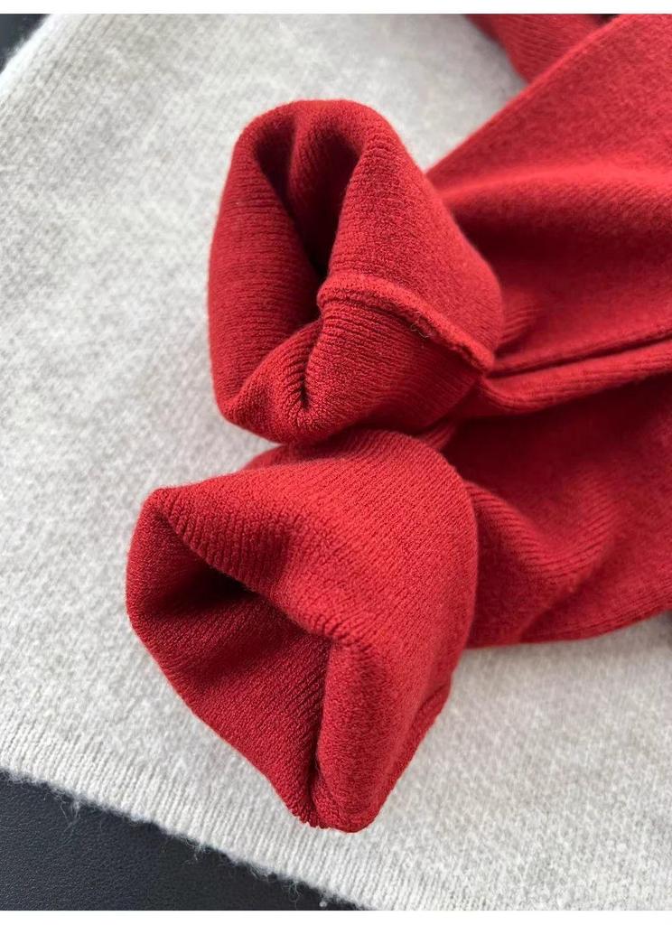 Women's Red Korean Style Sweater: Versatile Stand Collar Knit for Christmas and New Year