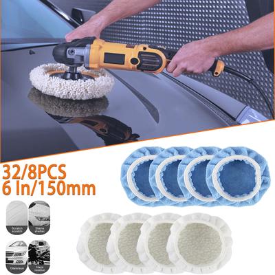 32/8PCS Housse de Tampons de Polissage pour Polisseuse de Voiture 6 Pouces/150mm Tampon de Polissage de Voiture Bonnet en Microfibre pour Polisseuse Tampon de Polissage Outils de Nettoyage pour Cirage