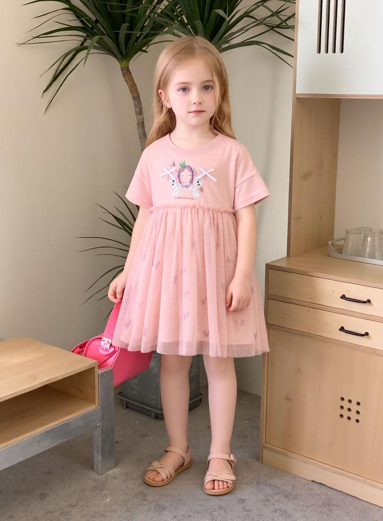 Girls Summer Cartoon Cat Dress Striped Princess Fashion Kids Dress