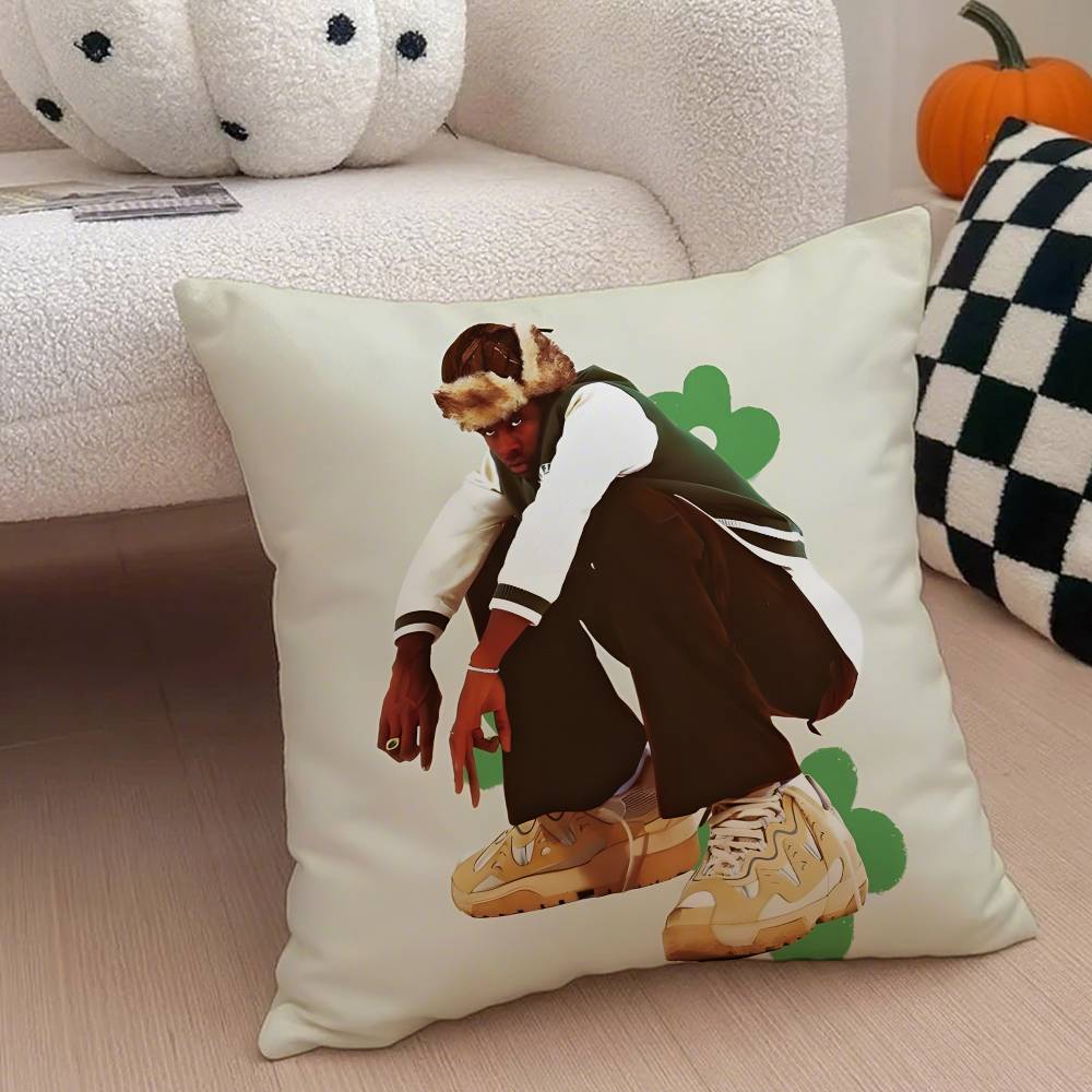 T-Tyler the Creator Rapper Pillow Case Anti-dustmite Pillowcase Invisible zipper silky short plush Sofa cushion cover