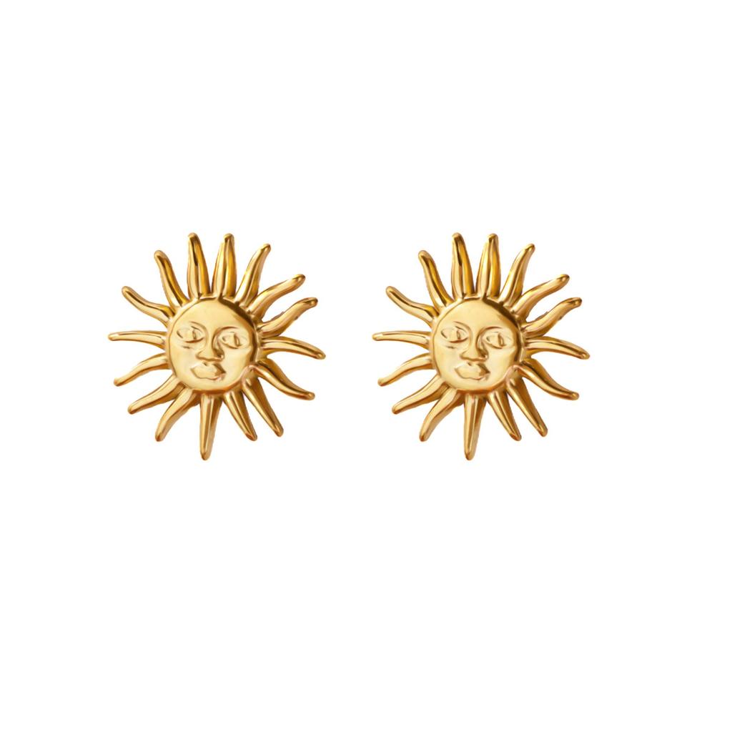 Punk Sun Earrings For Women Gold Plated Stainless Steel Geometric Sun Face Earring Wedding Aesthetic Waterproof Jewelry Gift