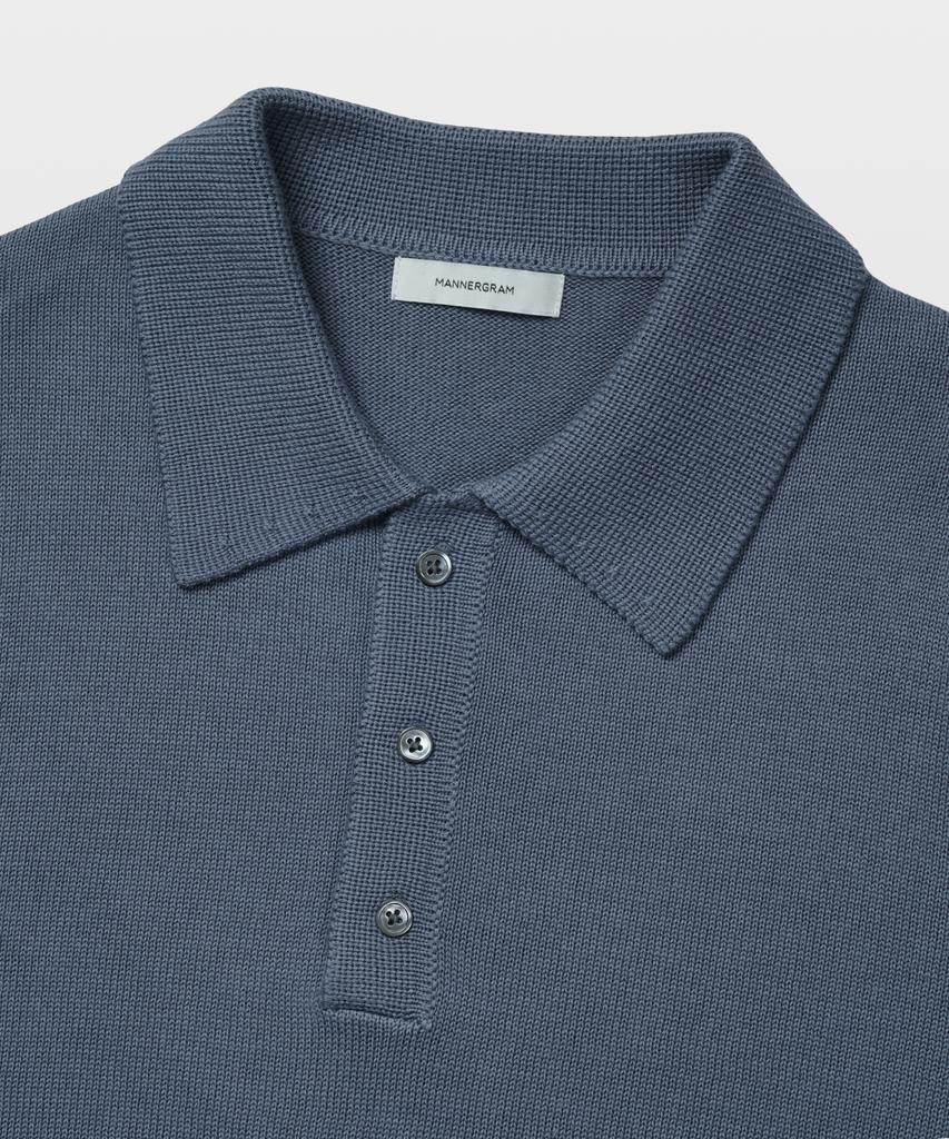 MANNERGRAM 100% Soft Cotton 3-Ply Polo Short Sleeve Knit Steel Blue