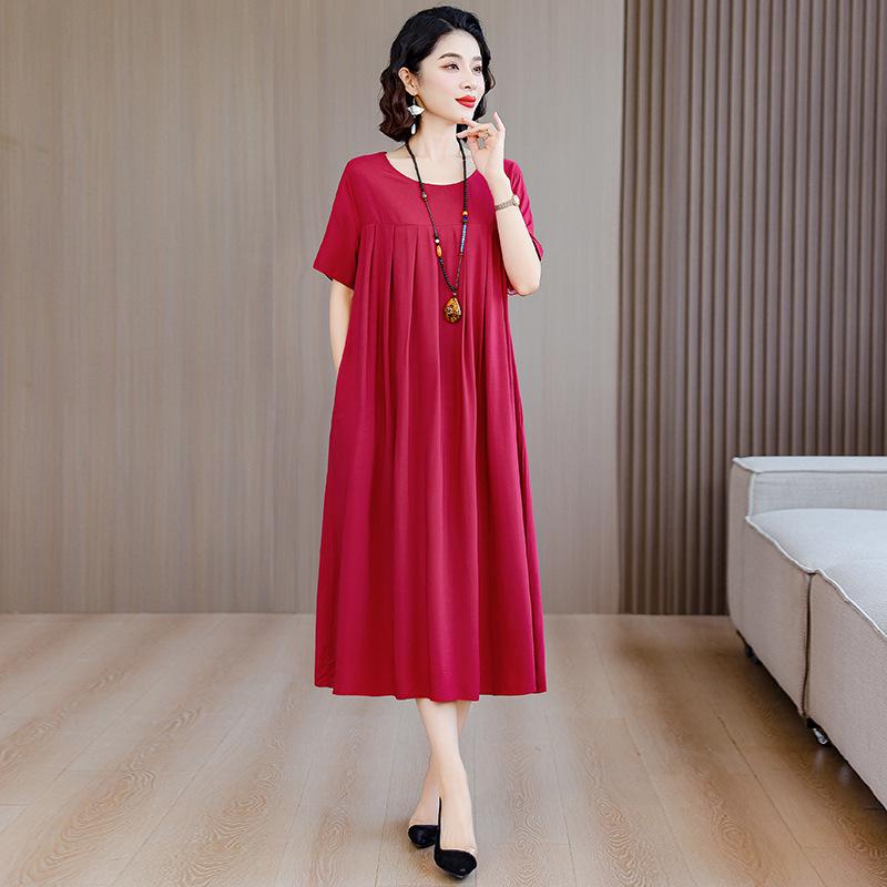 Summer Cotton Silk Loose Nightgown for Plus Size Women - Casual Mom Style Home Dress