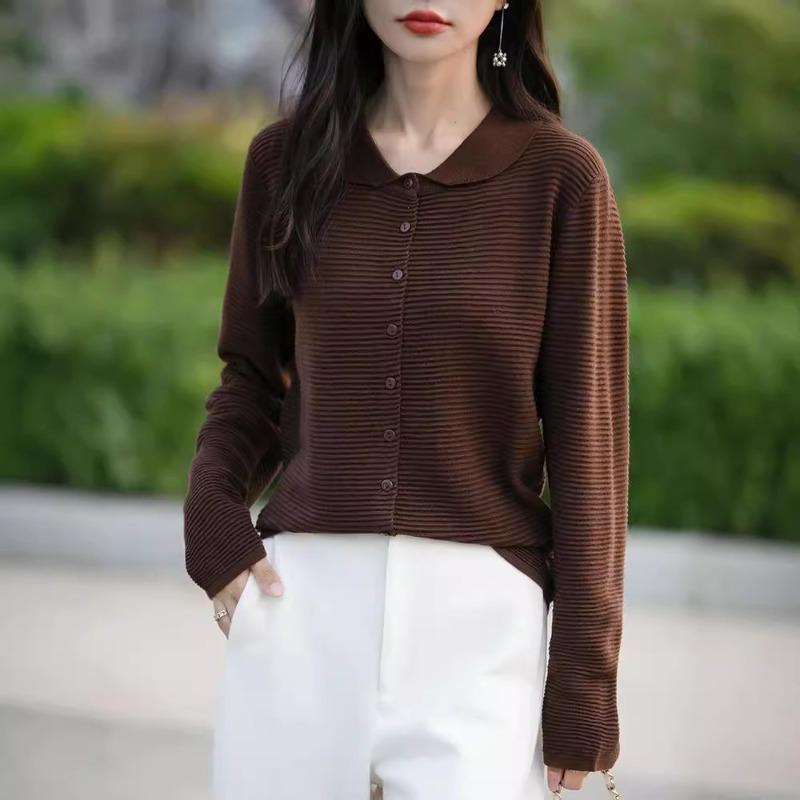 Lapel cardigan jacket long-sleeved batch 24 autumn new women's fine imitation wool knitted sweater