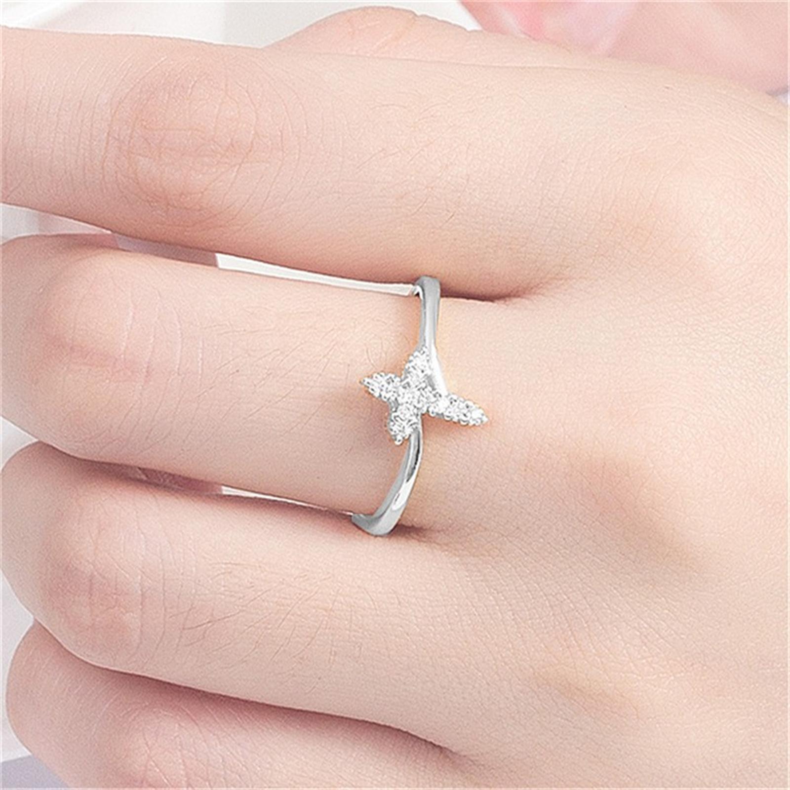 

Cross Star Inlaid Zircon Ring With Box And Cloth Bag 10 серебряный