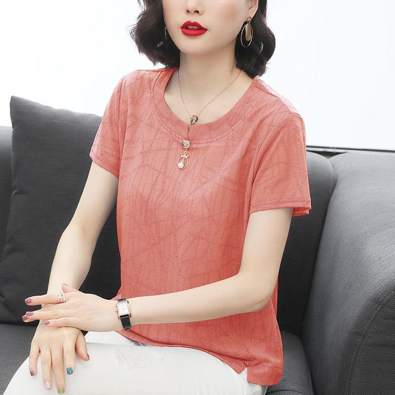Women's Short-sleeved Chiffon T-shirt Loose Middle-aged Age Reduction Tops Fashion Women's Summer Clothes for Mothers