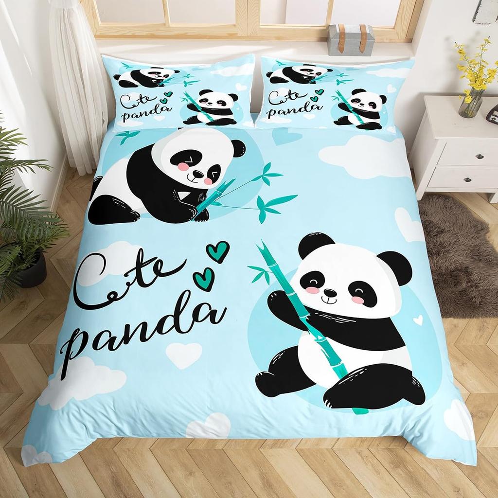 Panda-tryckta påslakan för barn pojkar flickor tonåringar Queen King Lätta täckesöverdrag Söta djur sängkläder set Rumsinredning