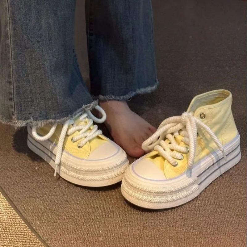 Spring Autumn Casual High Top Canvas Shoes for Women Designer Luxury Y2k Fashion On Offer High Platform Lace Up Woman Footwear