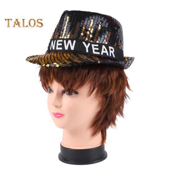 Paillettenhut, Happy New Year, Jazzhut, Vintage-Cowboy-Stil, Party-Club, Foto-Requisite, glitzernder Fedora, Kopfbedeckung für Erwachsene für Cosplays, Feiertage, Karneval