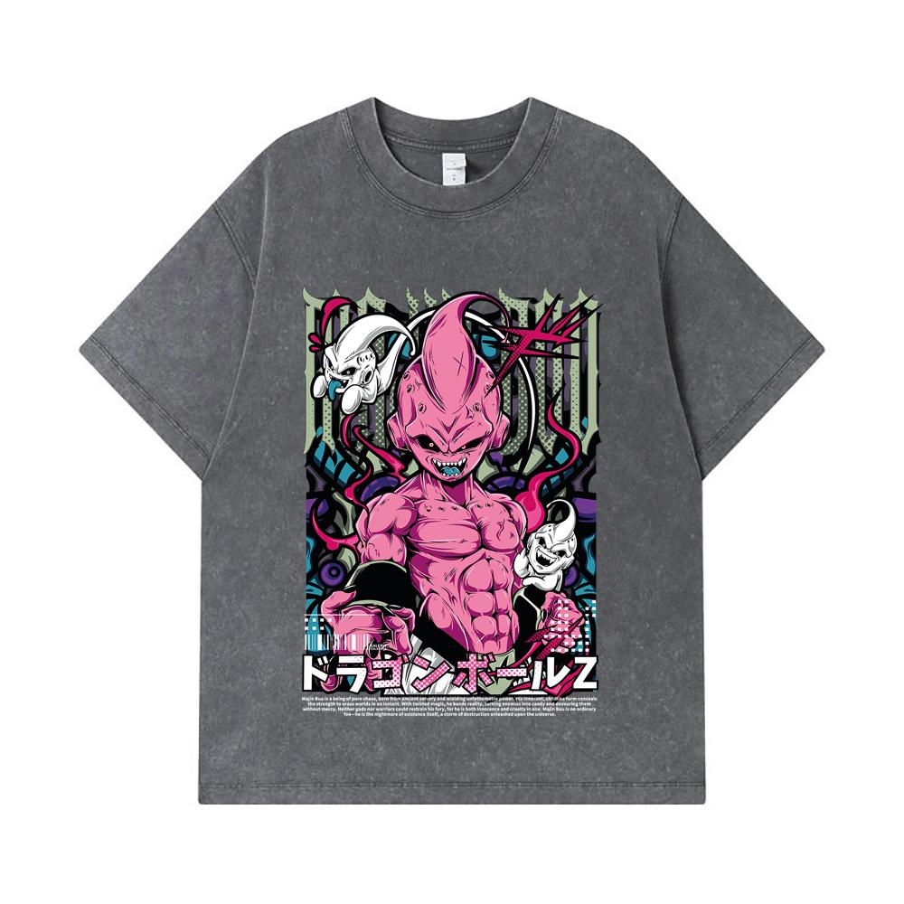 275 GSM Washed T-shirts 100% Cotton Dragon Ball V67 Majin Buu Print Unisex Heavy Cotton T Shirt