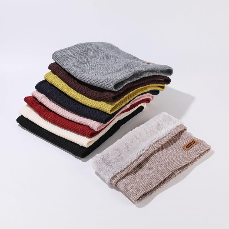 Winter Men's Knitted Scarf Warm Scarf Outdoor Cold Riding Velvet Women's Thickened Neck Cover Solid Color Versatile