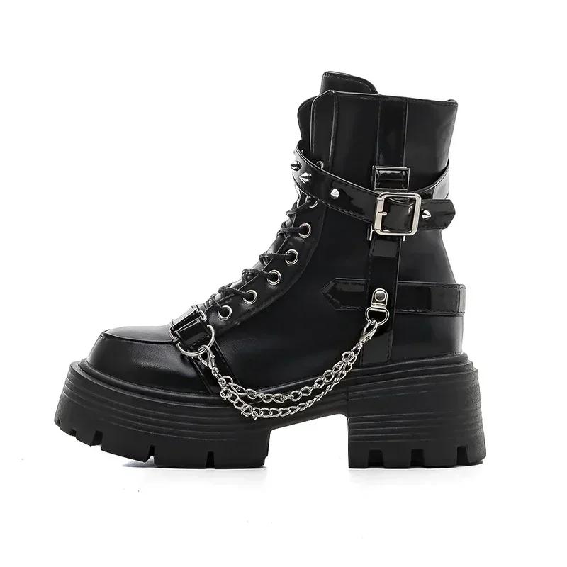 

Модные новые женские байкерские ботинки из лакированной кожи с дышащей молнией на платформе в стиле Лолита, осенние новинки в стиле ретро в готическом стиле Botines Chelsea 40 чёрный