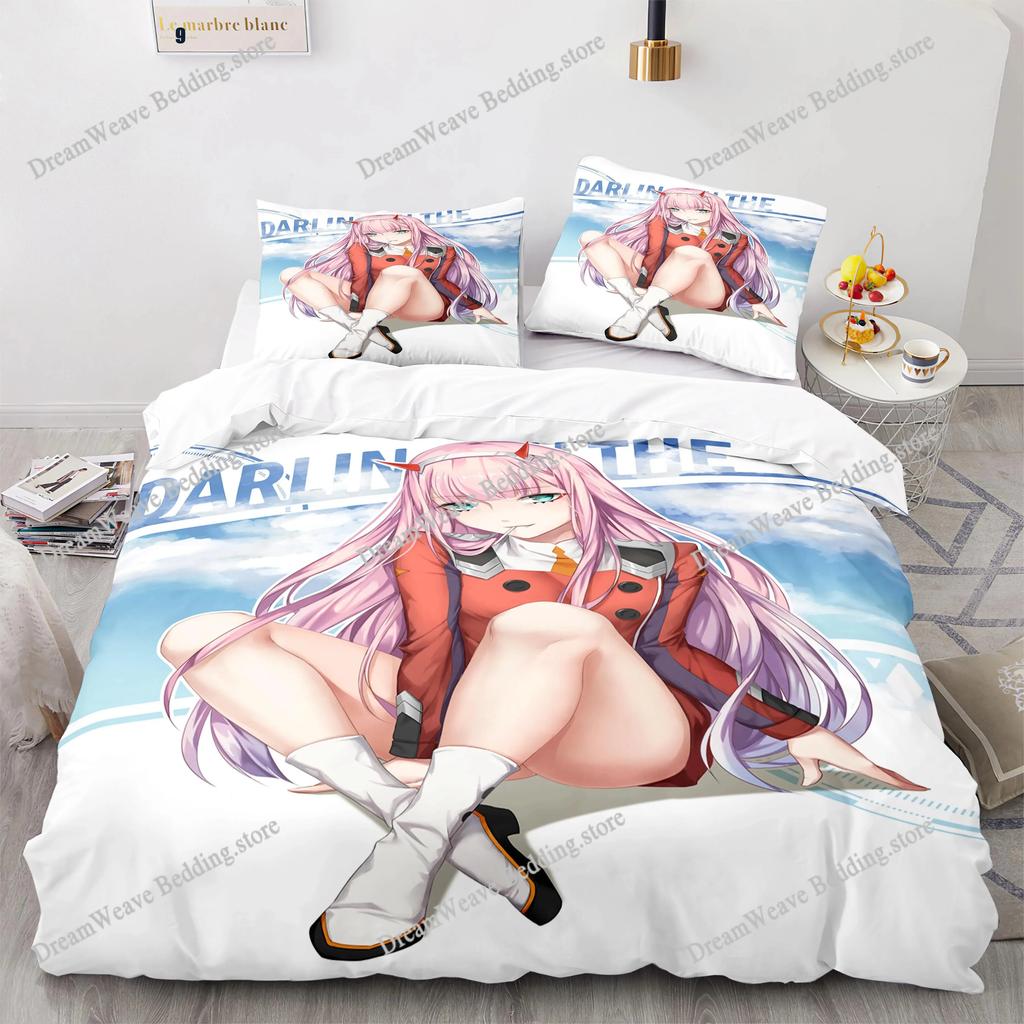 Darling In The Franxx Zero Two 02 Cartoon Poster Sheets Quilt Covers Bedding Dormitory Sheets Bedding Set Soft Warm Bedding Set7