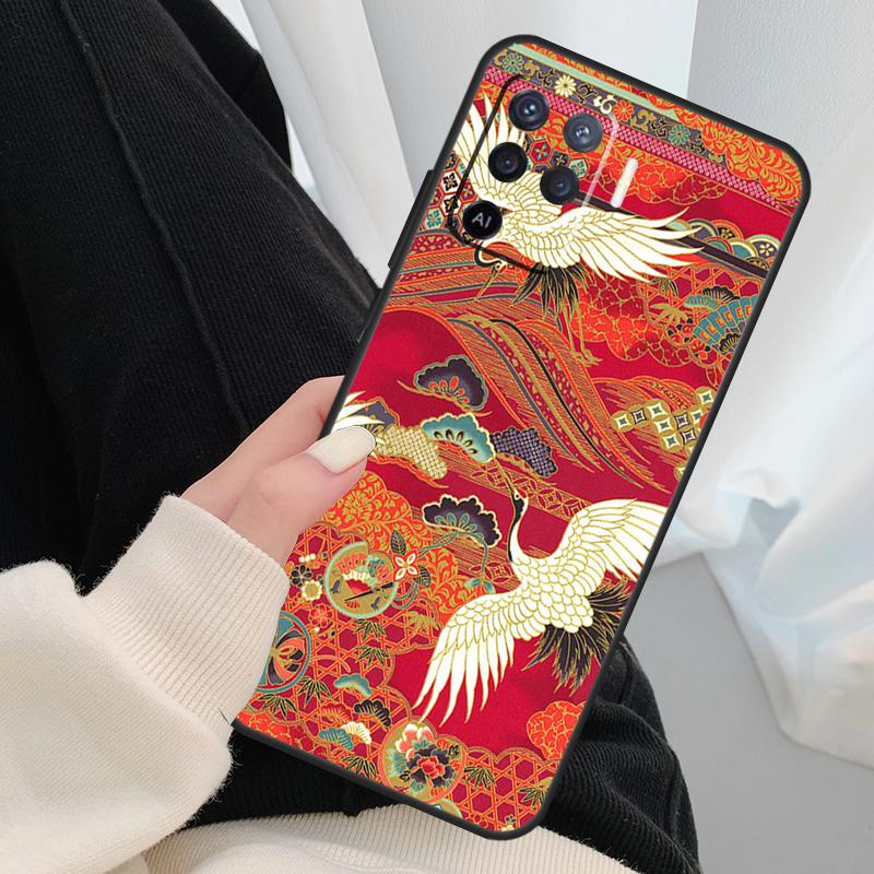 Japanese Cranes Art Case For Oppo A17 A57 A77 A40 A78 A54 A74 A94 A76 A16 A96 A18 A60 A80 A38 A58 A98 A15 A5 Pro