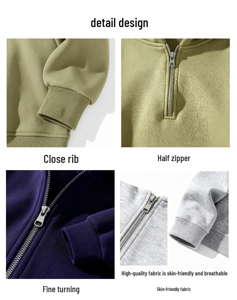 2025 Men's Heavyweight Fleece Hooded Sweatshirt: Autumn/Winter Half-Zip Casual Jacket