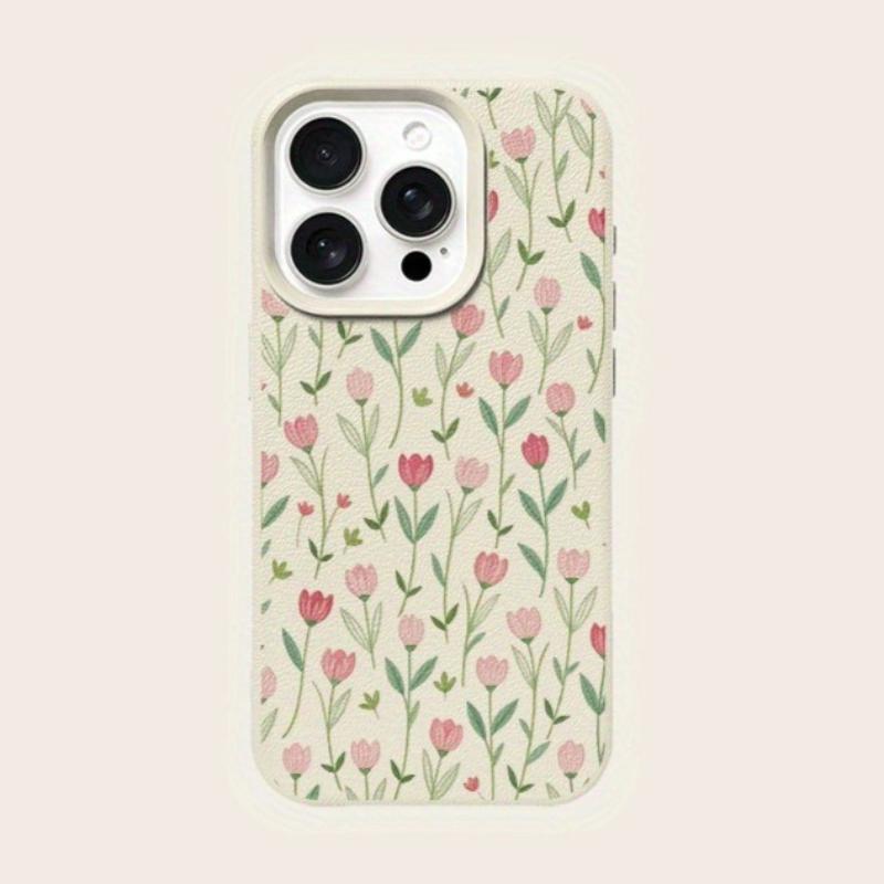 Pink Tulip Floral Pattern Design Protective Cover for iPhone 17 16 15 14 13 12 11 16E Series Pro Max Plus