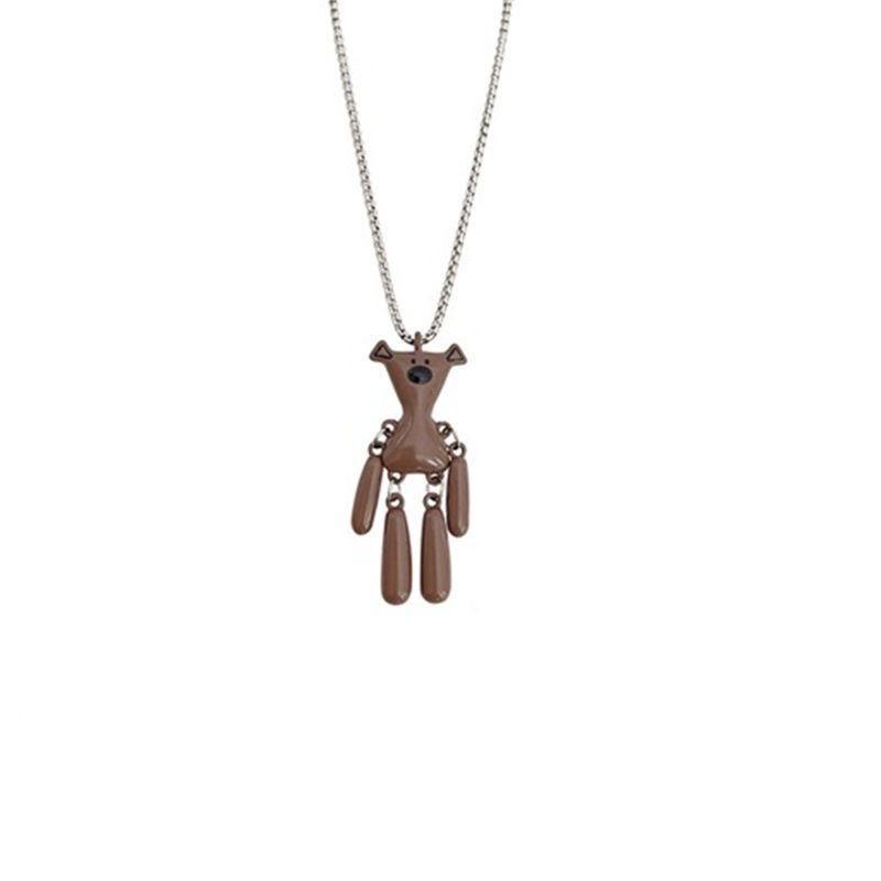 Autumn and Winter Coffee Colored Teddy Bear Sweatshirt Necklace with Hip Hop Design Niche Long Titanium Steel Sweater Chain New