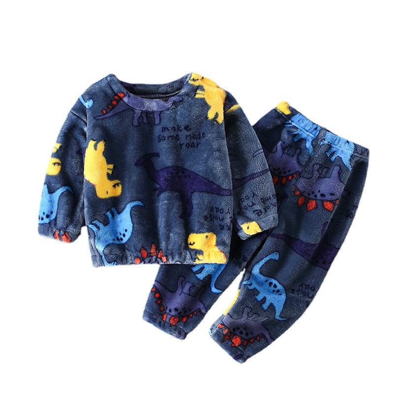 Jungen Flanell Hausanzug 2024: Herbst-Winter Korallenfleece-Pyjama für kleine Mädchen, Langärmige Baby-Nachtwäsche