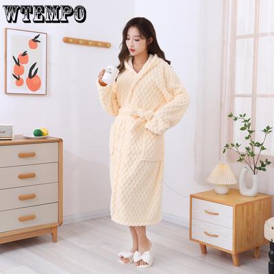 Autumn and Winter Home Couple Pajamas Loose Bath Towels Coral Fleece Thick Long Sleeved Bathrobes