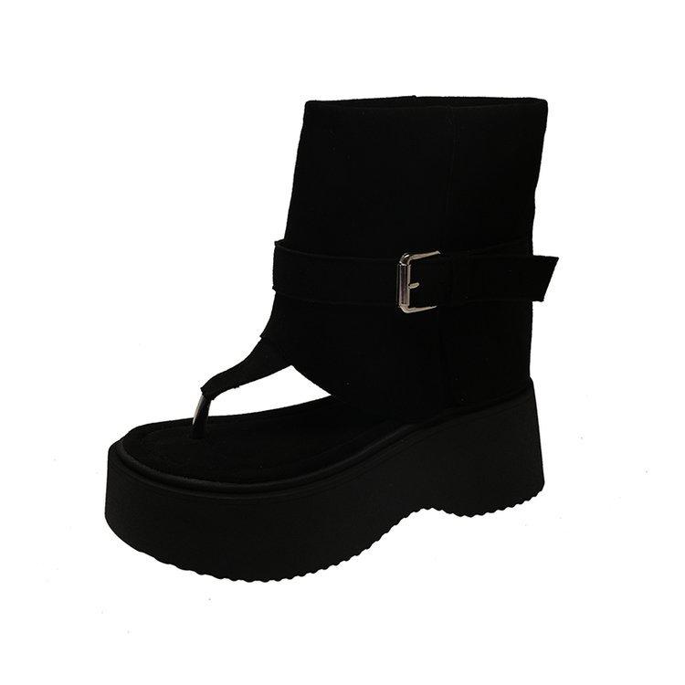 Mezzanine Sandals Women's Summer New 2025 Suede Niche Design Thick-soled Cool Boots Retro Versatile Women's Shoes